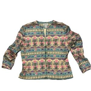 Adrianna Papell 100% Silk Pastel Floral Jacket Garden‎ Cottage Boho Size 14